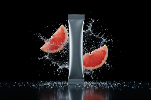 Blank metallic sachet with grapefruit