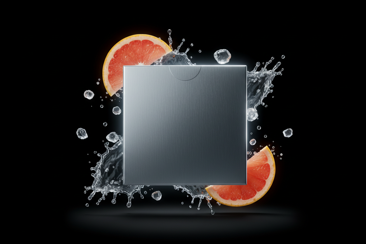 Compact square box with grapefruit