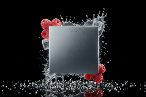 Metallic raspberry box with salt on floor